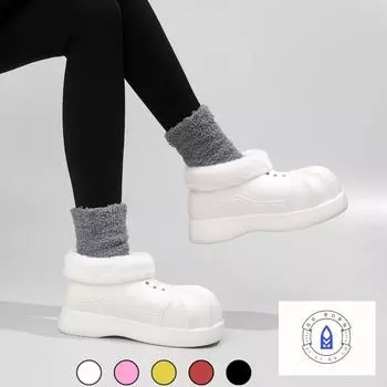 Зимние зимние сапоги на толстой подошве женщины носят короткие милые нескользящие хлопковые тапочки с мягкой подкладкой. 34-35 белый