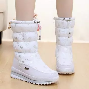 Зимние зимние сапоги на высоком каблуке, женская утепленная плюшевая теплая хлопчатобумажная обувь, женская уличная обувь на толстой подошве, водонепроницаемая и противоскользящая повседневная хлопковая обувь 36 чёрный