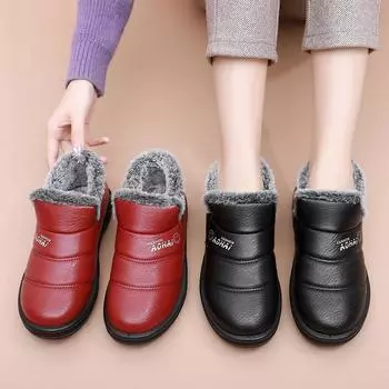 Зимние зимние сапоги Прогулочная обувь для женщин Легкие теплые короткие ботинки на меховой подкладке без шнуровки на плоской подошве Ботильоны Мягкая удобная флисовая подкладка Теплые короткие сапоги 35 чёрный