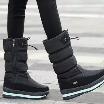 Зимние зимние сапоги, женские высокие хлопковые сапоги, зимние утолщенные водонепроницаемые и нескользящие плюшевые большие хлопковые ботинки, утолщенные 36 чёрный