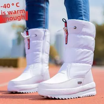 Зимние зимние сапоги, женские высокие хлопковые сапоги, зимние утолщенные водонепроницаемые и нескользящие плюшевые большие хлопковые ботинки, утолщенные 36 чёрный