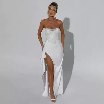 Зимний ансамбль из топа с пайетками и юбки с разрезом 2024 года Extra Large