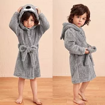 Зимний банный халат из кораллового флиса для маленьких девочек, детский халат с капюшоном и ушками, пижамы, одежда для сна, мягкий пушистый халат с милым медведем для малышей, От 2 до 7 лет 110