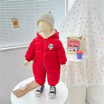 Зимний бархатный детский комбинезон и ползунки для новорожденных и малышей - мальчики и девочки 80cm красный