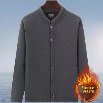 Зимний бархатный кардиган папы: Плотный, теплый свитер с V-образным вырезом для мужчин среднего и пожилого возраста 3XL (135-165 jin)