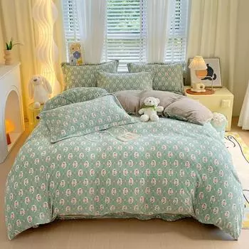 Зимний бархатный комплект из четырех предметов молочного цвета, антистатическая бархатная простыня с двусторонним принтом, пододеяльник из кораллового бархата, а также бархатный комплект постельного белья из трех предметов. Small three-piece set