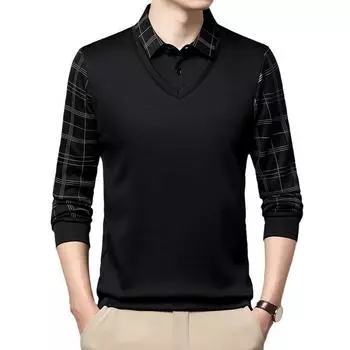 Зимний бархатный теплый поддельный комплект из двух частей для папы модная толстая мужская клетчатая рубашка с отворотом M