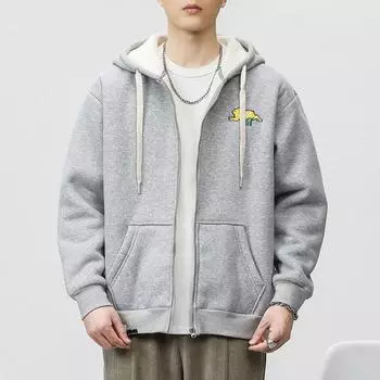 Зимний бархатный толстый серый свитер с капюшоном мужской свободный большой размер американский тяжелый модный повседневный топ одежда Tide M серый