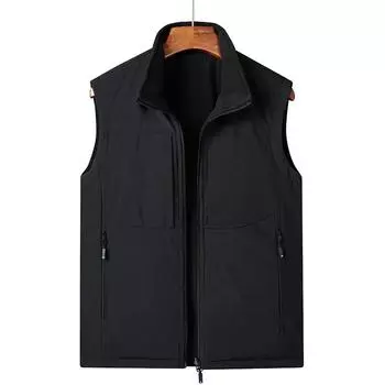 Зимний бархатный жилет, двухсторонняя одежда, мужская повседневная спортивная жилетка для рыбалки, дышащая куртка для мужчин M чёрный