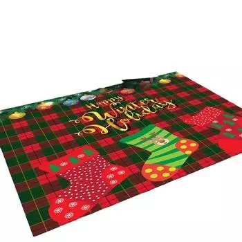 Зимний бытовой хрустальный бархатный рождественский напольный коврик Нескользящий дверной коврик Рождественский напольный коврик за дверью Красный домашний ковер для спальни и гостиной 40CM*60CM