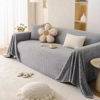 Зимний чехол для дивана из бархата с сотами, универсальный чехол для дивана Four Seasons Pure Color, универсальное полотенце для дивана, подушка, универсальный комплект, полотенце 180x130cm1pcs сине серый