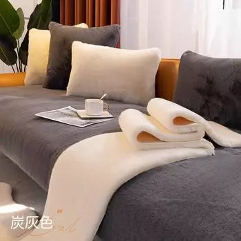 Зимний чехол для дивана из кроличьей шерсти для гостиной, нескользящий пылезащитный чехол для дивана, утолщение, не электризуется, Г-образное угловое полотенце для дивана 30x50cm pillowcase зелёный