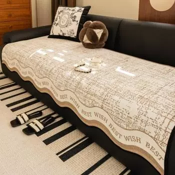 Зимний чехол для дивана из шенилла в стиле ретро, нескользящий чехол для дивана, защитный чехол для дивана, универсальный флисовый чехол с неровностями и буквами 90x90