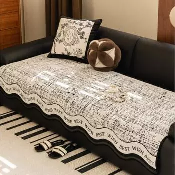 Зимний чехол для дивана из шенилла в стиле ретро, нескользящий чехол для дивана, защитный чехол для дивана, универсальный флисовый чехол с неровностями и буквами 90x90