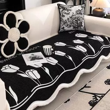 Зимний чехол для дивана из синели, диванная подушка неправильной формы, универсальный нескользящий коврик для дивана на четыре сезона, жаккардовый плюшевый край, чехол для дивана 70x70cm 1pcs