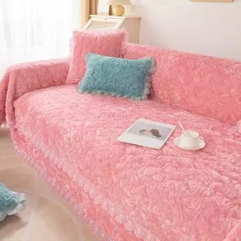 Зимний чехол для дивана, плюшевая утолщенная подушка, полностью покрытая тканью, универсальный простой тисненый бархатный зимний стиль для четырех сезонов 180*130cm