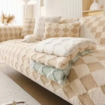 Зимний чехол для дивана, утепленный плюшевый клетчатый Нескользящий диван, подушка для гостиной, универсальный чехол для дивана, спинка, полотенце, коврик для дивана 70x70