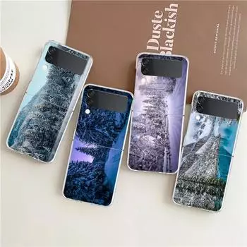 Зимний чехол для телефона с рисунком природы, снега и путешествий для Samsung Galaxy Z Flip 3 4 5, жесткий складной чехол из поликарбоната для Samsung Z Flip3, прозрачный чехол Galaxy Z Flip 4