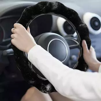 Зимний чехол на руль, чехол на ручку автомобиля, противоскользящий, роскошный, пушистый, с внутренним кольцом, модный, пушистый руль светло-розовый