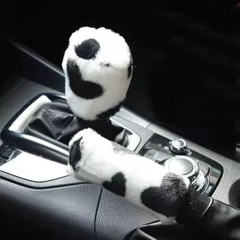 Зимний чехол на рычаг переключения передач автомобиля с принтом коровы, плюшевые чехлы на рычаг переключения передач, мягкие теплые чехлы на ручной тормоз для салона автомобиля чёрный