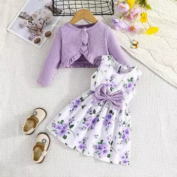 Зимний детский детский цветной костюм из двух частей с юбкой на подтяжках 2Y фиолетовый