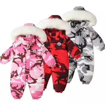 Зимний детский комбинезон для малышей, теплый непромокаемый детский лыжный комбинезон, куртка для маленьких мальчиков и девочек, уличный снег 90cm красный