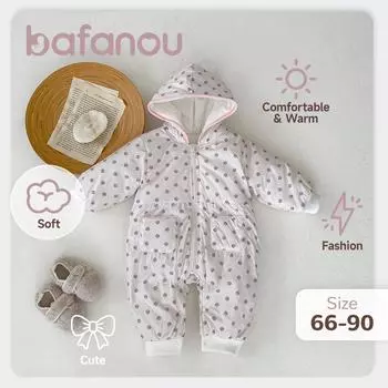 Зимний детский комбинезон с капюшоном и принтом, утепленный комбинезон для новорожденных, теплый комбинезон для девочек с подкладкой bafanou 64075 66cm(3-6M)