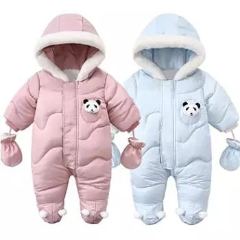 Зимний детский комбинезон, теплый комбинезон для мальчика с пандой, перчатки, хлопковая одежда для младенцев с капюшоном для девочки 18-24M серый
