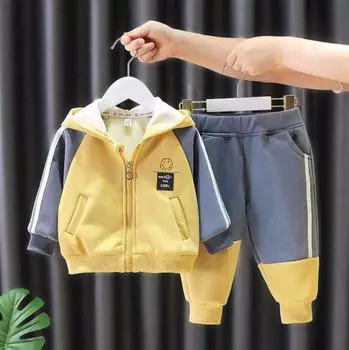 Зимний детский комплект из двух предметов в спортивном стиле с плюшем и толстой изоляцией 140 синий