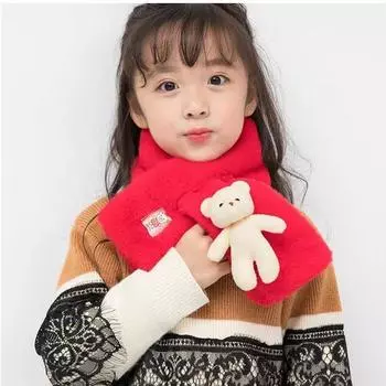 Зимний детский шарф с медведем, студенческий, милый, мультяшный, плюшевый, утолщенный, теплый шарф, для мальчиков и девочек, детский шейный платок