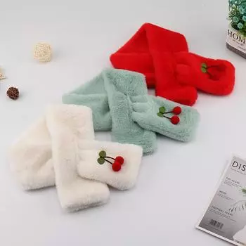 Зимний детский шарф Теплый плюшевый маленький вишневый милый комплект для девочек и студентов Утолщенный шарф красный