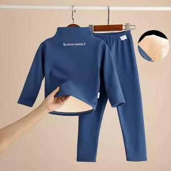 Зимний детский термокомплект, повседневный комплект из двух предметов для мальчиков и девочек, детское нижнее белье, теплые топы с воротником-стойкой, детский бархатный комбинезон с высоким воротником 90cm