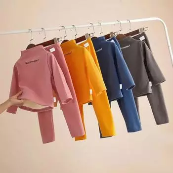 Зимний детский термокомплект, повседневный комплект из двух предметов для мальчиков и девочек, детское нижнее белье с бархатной подкладкой и высоким воротом, теплые топы с воротником-стойкой 160cm красный