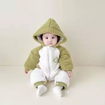 Зимний детский утепленный комбинезон детская одежда теплый флисовый комбинезон с капюшоном 66 зелёный