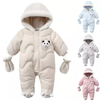 Зимний детский утепленный пуховый и теплый флисовый детский комбинезон с капюшоном 18M бежевый
