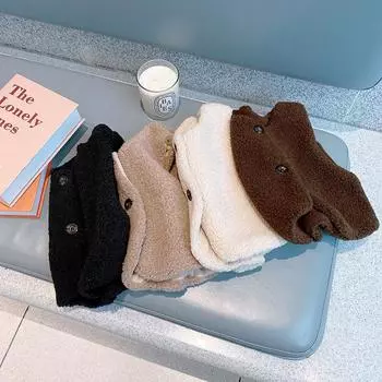 Зимний детский жилет из овчины 2023 года: Уютный утепленный жилет в корейском стиле для мальчиков и девочек 120cm