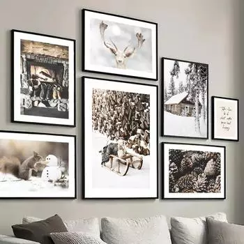 Зимний дикий пейзаж, картина на холсте, настенная живопись, Лось, дерево, пейзаж, постер и принт на Рождество, домашний декор для гостиной 21cm30cm NoFrame