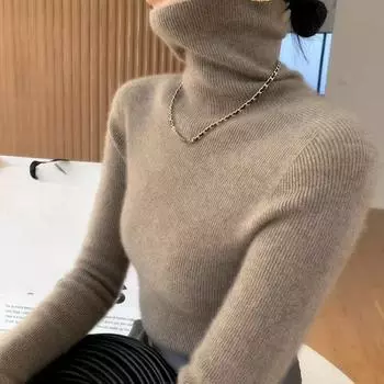 Зимний длинный рукав теплый тонкий трикотаж женский свитер модный ретро низ женские джемперы топы однотонные повседневные элегантные базовые женские водолазки свитера 25040 S белый