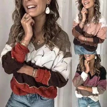 Зимний длинный женский осенний вязаный свитер с V-образным вырезом и открытыми перьями L чёрный