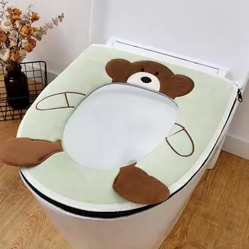 Зимний домашний теплый коврик для унитаза с рисунком, утолщенный мягкий чехол для унитаза на молнии, чехлы для унитаза, съемная подушка для унитаза