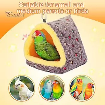 Зимний домик для птиц, теплый плюшевый домик для попугаев, клетка, пушистый подвесной гамак, укрытие для мелких птиц, волнистых попугайчиков, неразлучников, попугаев L