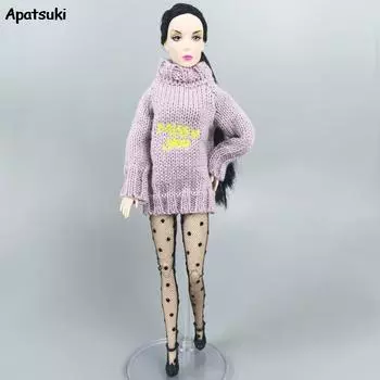 Зимний фиолетовый свитер с длинными рукавами и надписью Miss You, пуловер, топ для куклы Барби, одежда для 1/6 BJD, аксессуары для куклы, ребенок фиолетовый