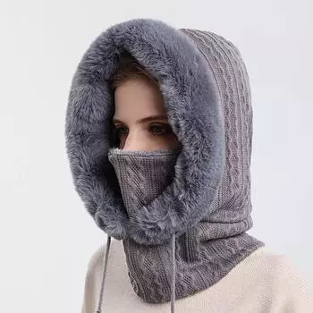 Зимний флисовый капюшон, утеплитель для шеи и капюшон 2 в 1 для верховой езды, морозостойкий лыжный капюшон, теплый шарф чёрный