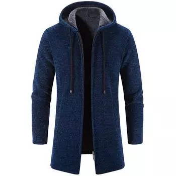 Зимний флисовый кардиган, мужской толстый длинный свитер с капюшоном, мужской теплый вязаный свитер, куртки, повседневные толстовки, верхняя одежда S темно серый