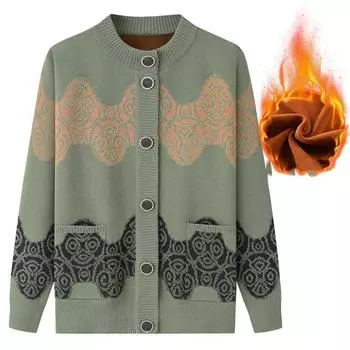 Зимний флисовый утолщенный модный свитер для женщин среднего и пожилого возраста, одежда для мам с принтом, вязаный свитер, темперамент, элегантная одежда для пожилых людей XL красный