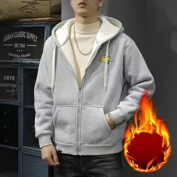 Зимний флисовый утолщенный тяжелый кардиган с капюшоном, мужской свободный свитер большого размера, модная спортивная куртка с фирменным принтом, модная M