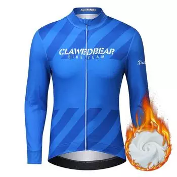 Зимний флисовый велосипедный трикотаж для мужчин, одежда для велоспорта, сохраняющий тепло с длинным рукавом, велосипедный топ S синий