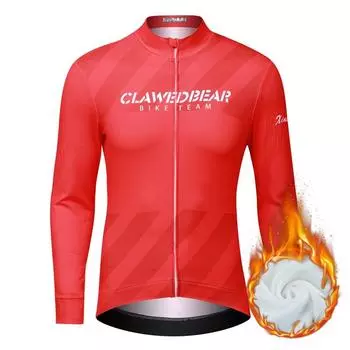 Зимний флисовый велосипедный трикотаж для мужчин, одежда для велоспорта, сохраняющий тепло с длинным рукавом, велосипедный топ S красный