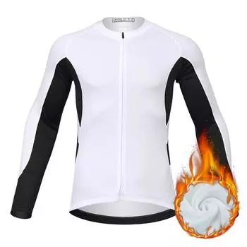 Зимний флисовый велосипедный трикотаж для мужчин, одежда для велоспорта, сохраняющий тепло с длинным рукавом, велосипедный топ S белый