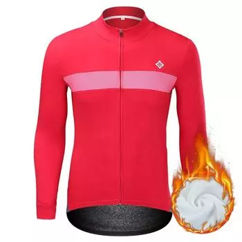 Зимний флисовый велосипедный трикотаж, однотонная мужская одежда для велоспорта, теплая велосипедная рубашка с длинным рукавом S красный